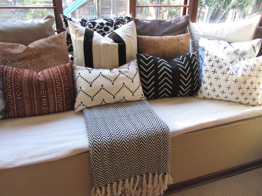 African Mud Cloth Cushion Cover Cream and Black Cross • Mason Shop