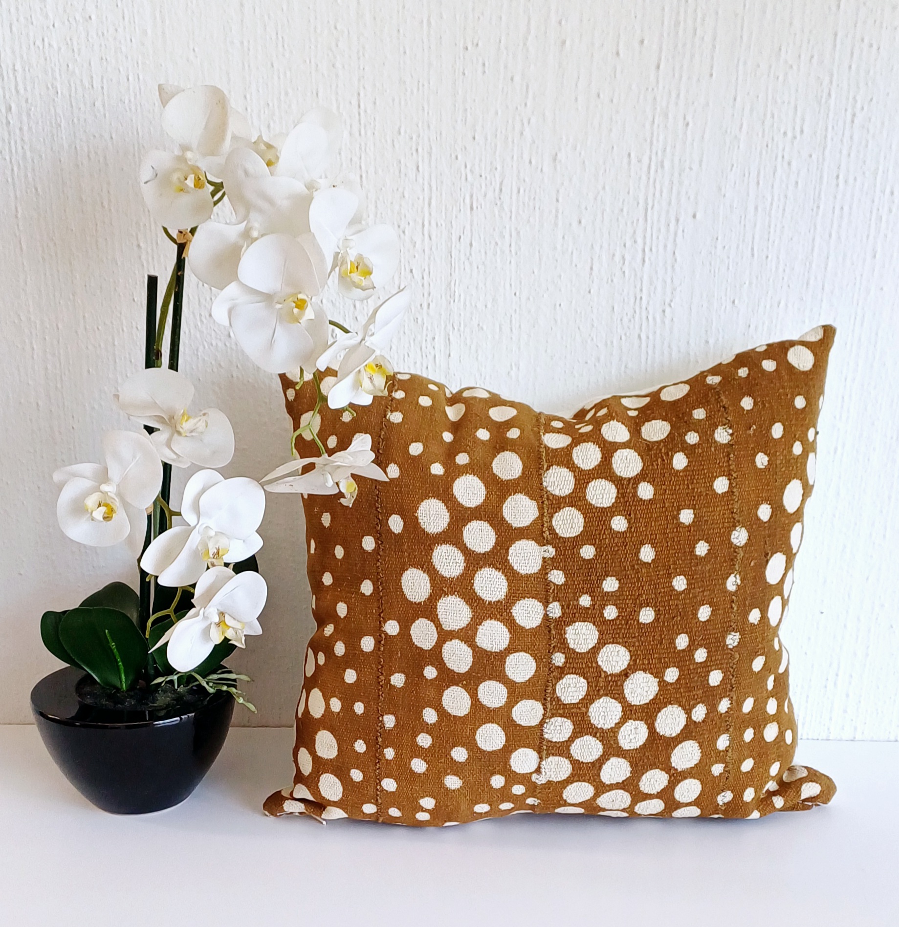 Mustard White Dot Mudcloth Cushion Cover -45x40cm